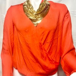 Haute Hippie $276 Silk Blouse XS Orange Pullover Top Shirt